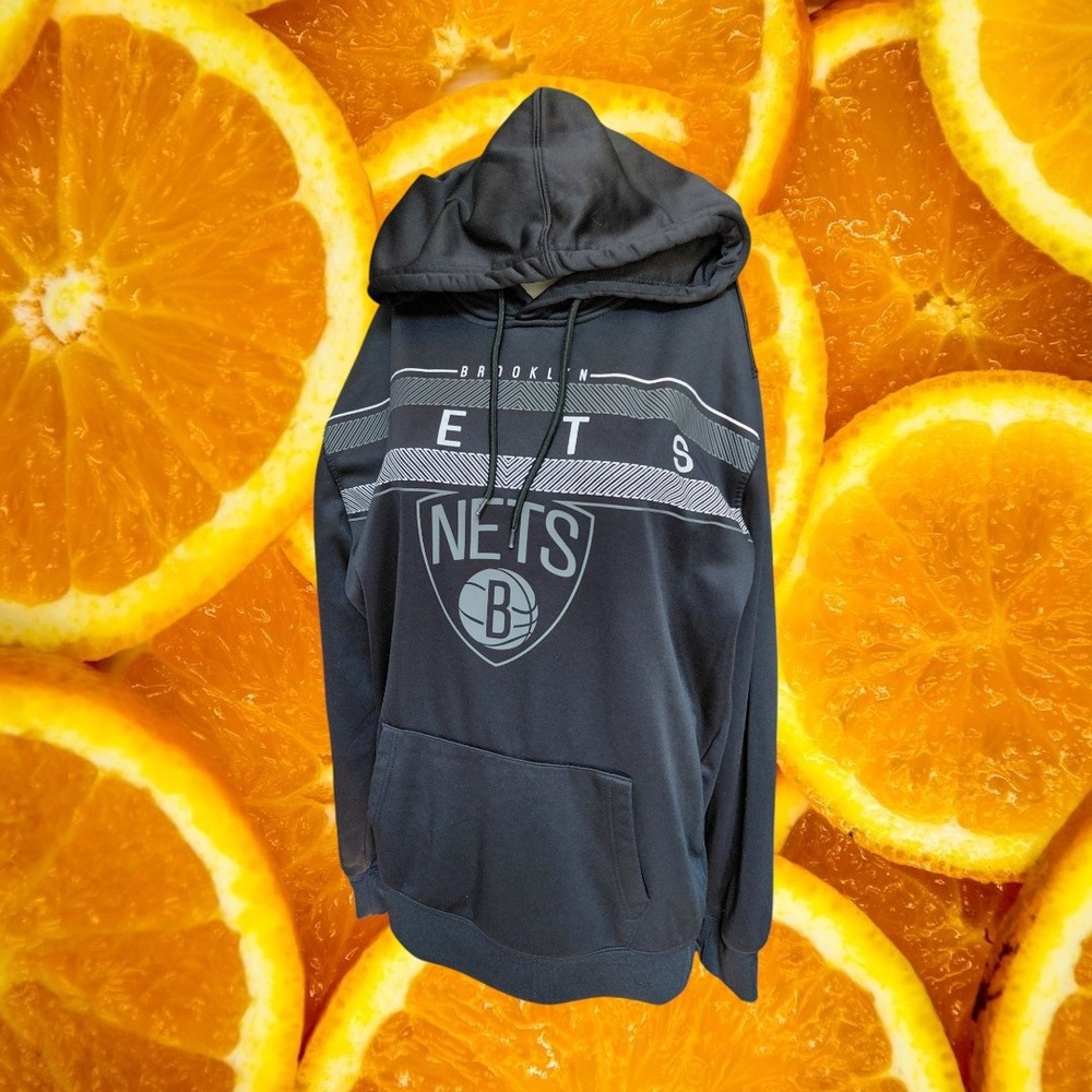 NBA Ultra Game Brooklyn Nets Mens Large Charcoal Grey Graphic Pullover Hoodie